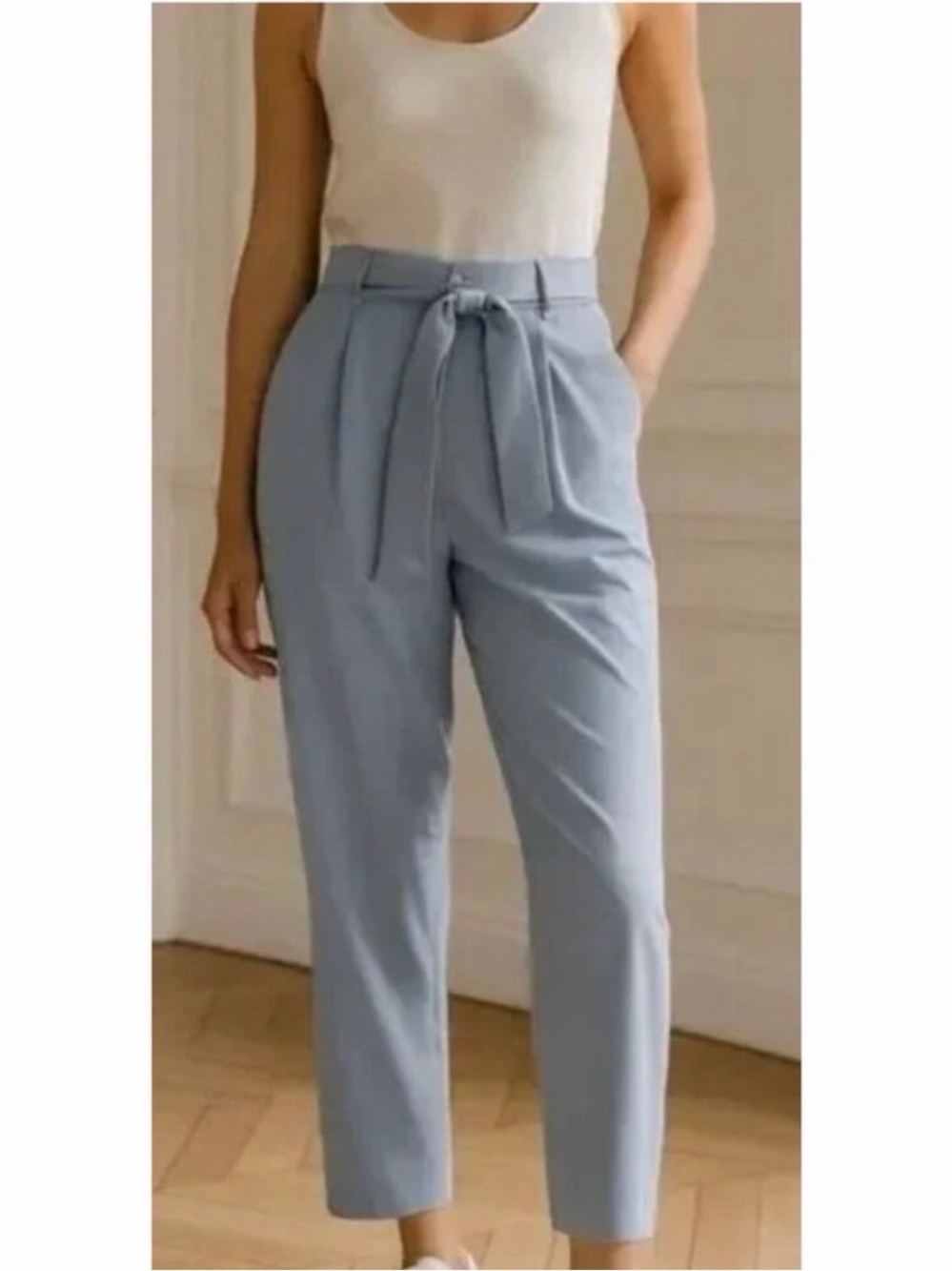 Athleta Skyline II Light Blue High-Waist Tie-Belt Straight Pant - Picture 1 of 4